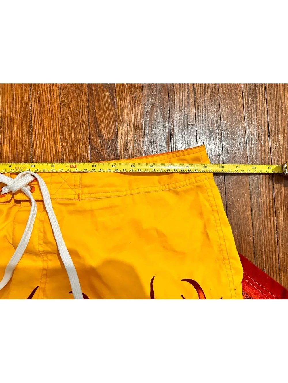 Vintage Y2K 90s Flaming Yellow Board Swim Shorts